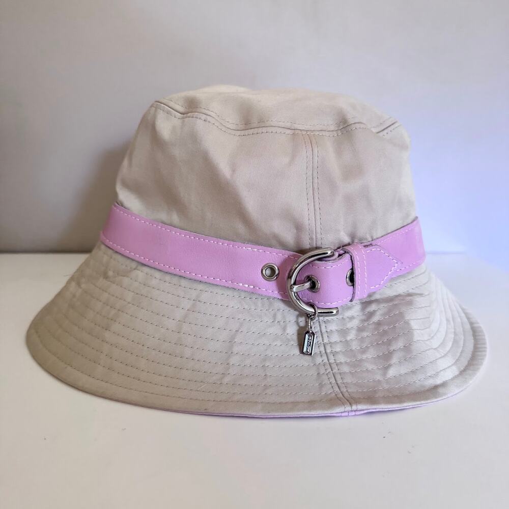 Vintage Coach Y2K Buckle Hat Tan and Pink Leather Belt Buckle Silver Charm